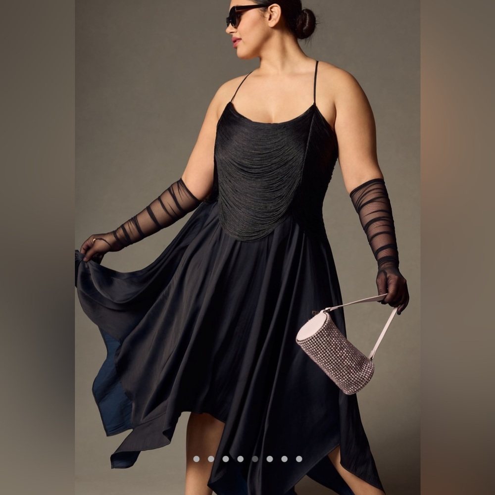 NWT Anthropologie Fringe Bodice Mini Dress — black — size 14 / large - Picture 3 of 10